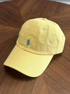 Polo by Ralph Lauren Pale Yellow Cotton Polo Pony Baseball Cap with Teal Logo